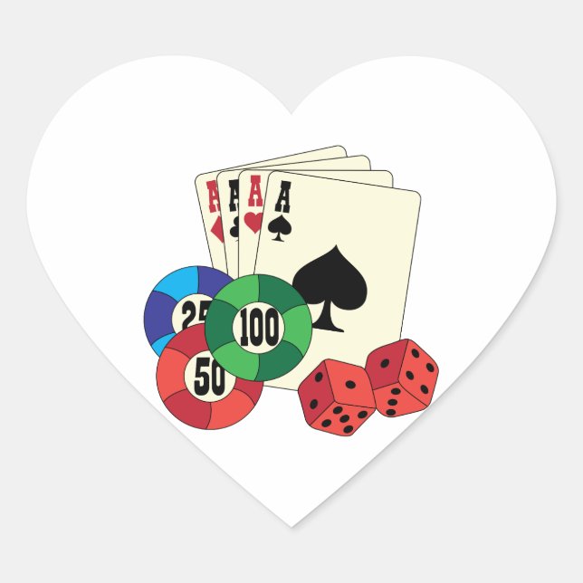 Pegatina En Forma De Corazón Cuatro Ases (Anverso)