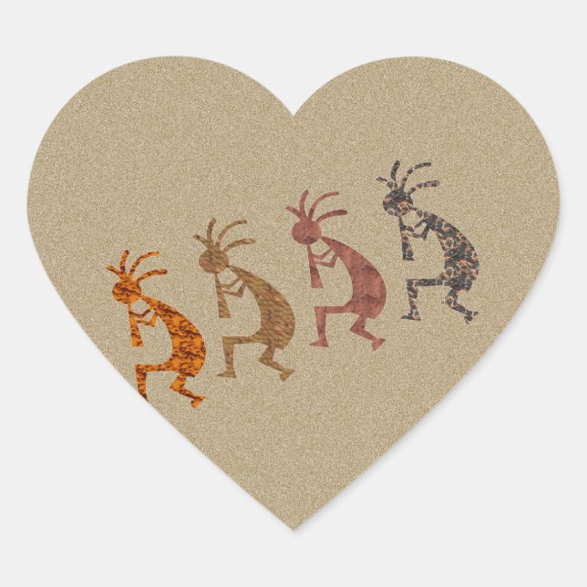 Pegatina En Forma De Corazón Cuatro Kokopelli (Anverso)