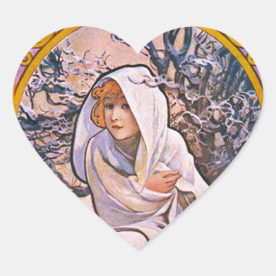 Pegatina En Forma De Corazón Cuatro temporadas de Alfons Mucha Art Deco Nouveau