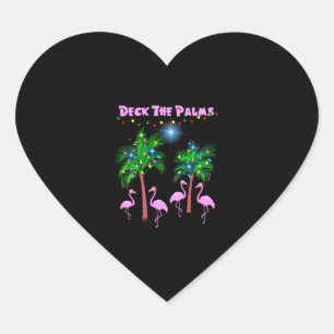 Pegatina En Forma De Corazón Cubierta Las Palmeras Flamencos Rojos Tropicales P