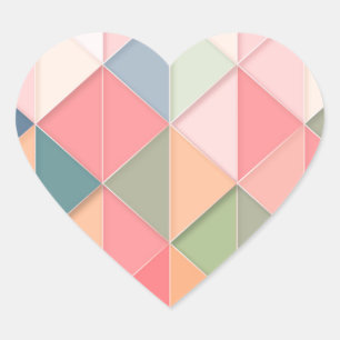 Pegatina En Forma De Corazón CUBISMO EN tonos pastel GEOMÉTRICO - AGREGAR MONOG