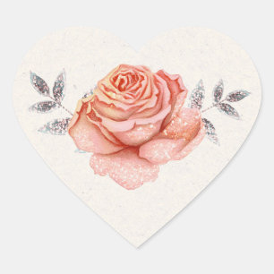 Pegatina En Forma De Corazón Cuento de Hadas de Melocotón Brillo Hojas de Rosa