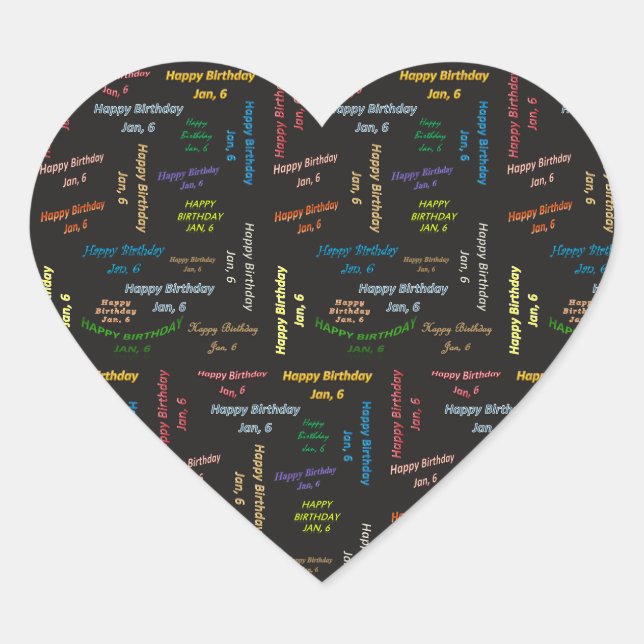 Pegatina En Forma De Corazón Cumpleaños 6 de Enero Sticker (Anverso)