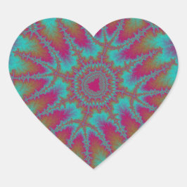 Pegatina En Forma De Corazón Cumpleaños rosado, Naranja y fractal Verde azulado