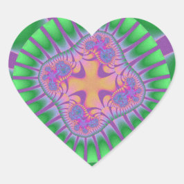Pegatina En Forma De Corazón Cumpleaños Verde, Púrpura y Naranja Fractal