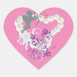 Pegatina En Forma De Corazón Cupid Floral Pearls Heart Pink Pegatinas