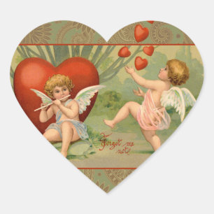 Pegatina En Forma De Corazón Cupidos del Amor Antiguo Vintage de San Valentín