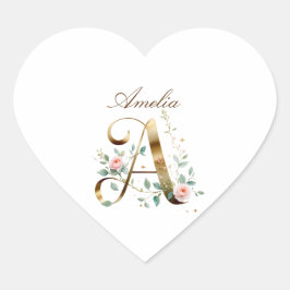 Pegatina En Forma De Corazón Custom Gold Floral Letter A Heart Envelope Seal