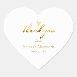 Pegatina En Forma De Corazón Custom Thank You Gold Script