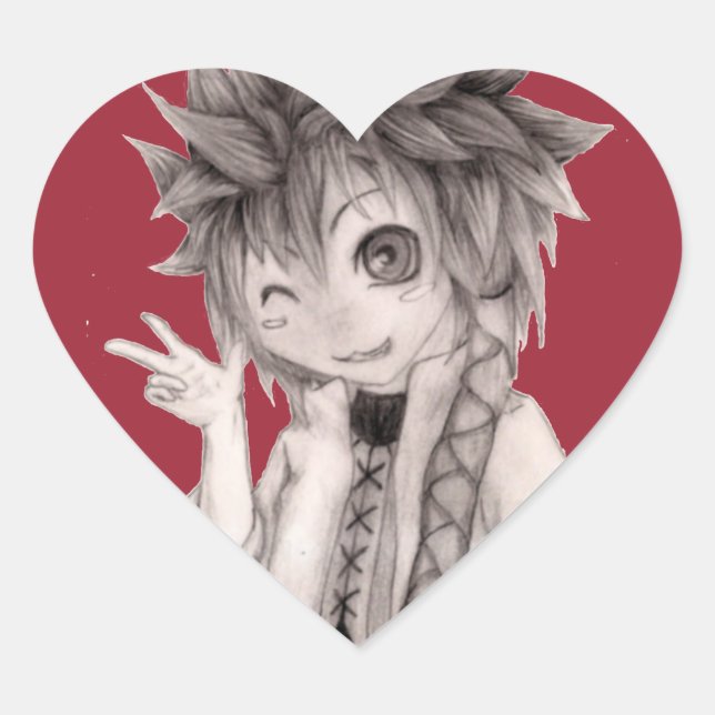 Pegatina En Forma De Corazón Cute Anime Guy, Dibujo Original (Anverso)
