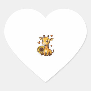 Pegatina En Forma De Corazón Cute Baby Giraffe Sunflower Vintage Engraving Tee_