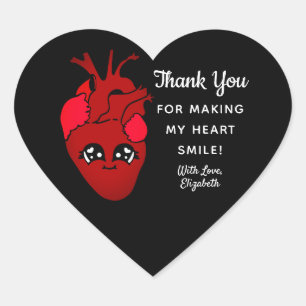 Pegatina En Forma De Corazón Cute Black Kawaii Real Heart Valentines Gracias