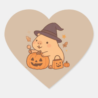 Pegatina En Forma De Corazón Cute Capybara Pumpkin Halloween Sticker