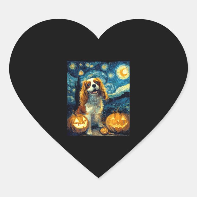 Pegatina En Forma De Corazón Cute Cavalier King Charles Spaniel Dog Halloween J (Anverso)