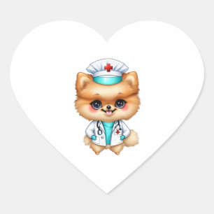 Pegatina En Forma De Corazón Cute Chibi Pomeranian para enfermera de amante de 