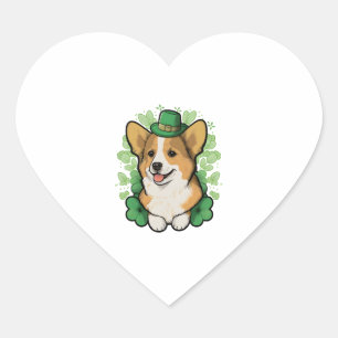 Pegatina En Forma De Corazón Cute Corgi Lover Shamrock Feliz Día de San Patrón