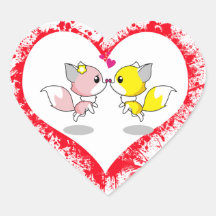 Cute Foxes Kissing in Blood Splatter Heart 
