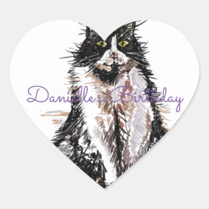 Pegatina En Forma De Corazón Cute gato Tuxedo Gatos Blancos Negros Cumpleaños