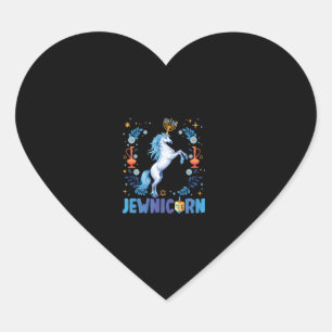 Pegatina En Forma De Corazón Cute Jewnicorn Unicornio Judío Menorah Chanukah Ha