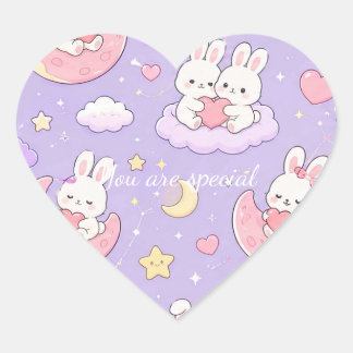 Pegatina En Forma De Corazón Cute Kawaii Bunny Heart Moon Pattern
