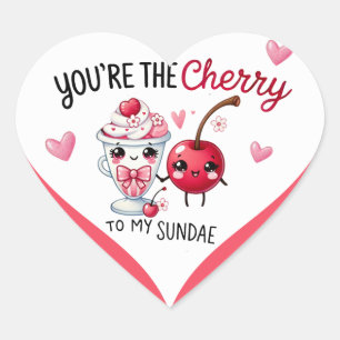 Pegatina En Forma De Corazón Cute Kawaii Cherries y Sundae