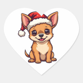 Pegatina En Forma De Corazón Cute Kawaii Chihuahua, perro Navidad de Santa Hat