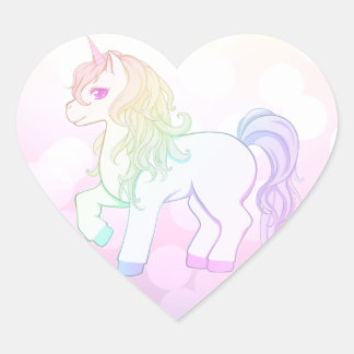 Pegatina En Forma De Corazón Cute kawaii rainbow colorido de unicornio pony