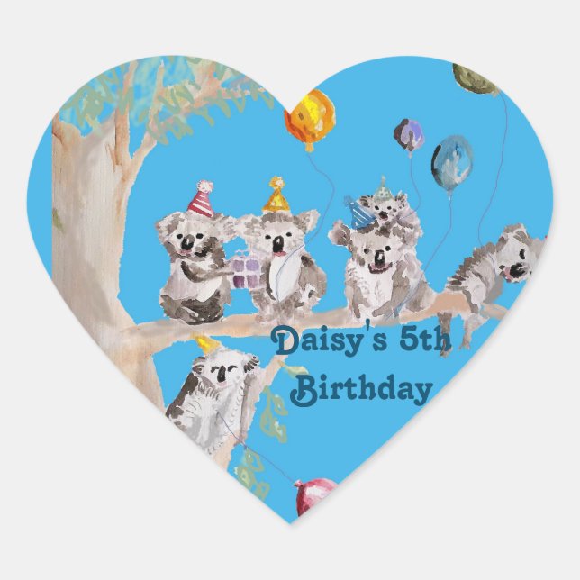 Pegatina En Forma De Corazón Cute Koala Bear cumpleaños Animal Party Sticker (Anverso)