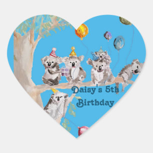 Pegatina En Forma De Corazón Cute Koala Bear Cumpleaños Animal Party Sticker