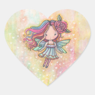 Pegatina En Forma De Corazón Cute Little Heart Fairy Watercolor Design
