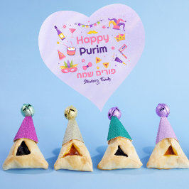 Pegatina En Forma De Corazón Cute morado hebreo feliz purim