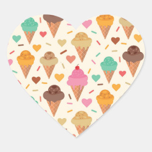 Pegatina En Forma De Corazón Cute patrón de cono de crema 