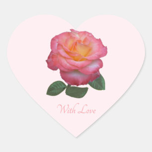Pegatina En Forma De Corazón Cute Pink Rose con Sticker de Amor