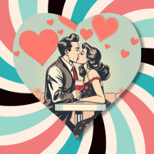 Cute Retro Pareja besando corazones de arte pop
