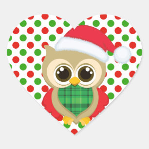 Pegatina En Forma De Corazón Cute Santa Owl Heart Sticker