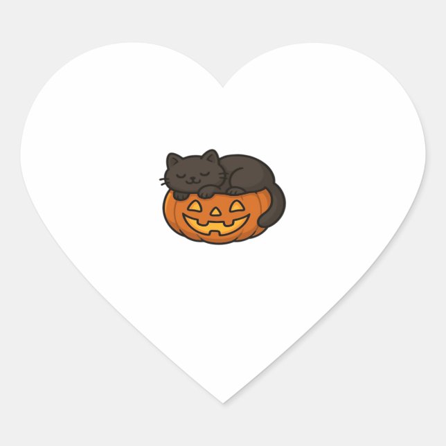 Pegatina En Forma De Corazón Cute Sleepy Black Cat on a Pumpkin Halloween Essen (Anverso)