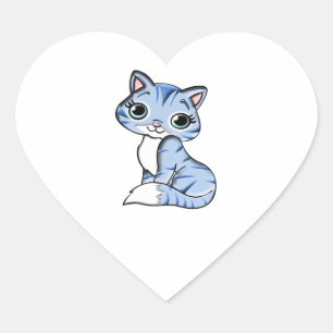 PEGATINA EN FORMA DE CORAZÓN CUTE SONRIENDO LA KITTEN AZUL DE CIELO AZUL CON OJ