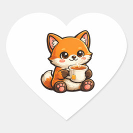 Pegatina En Forma De Corazón Cute Tea Fox Illustration – Cozy Fox Drinking Tea