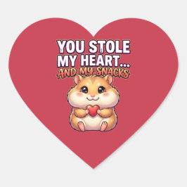 Pegatina En Forma De Corazón Cute Valentine Hamster–You Stole My Heart & Snacks