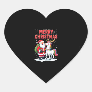 Pegatina En Forma De Corazón Cute Xmas Unicorn Santa en Camiseta de Navidad de 