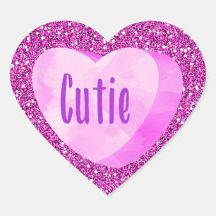 Pegatina En Forma De Corazón Cutie Pink Candy Heart Faux Purpurina