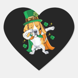 Pegatina En Forma De Corazón Dabbing Beagle Leprechaun St Patricks Day Gift