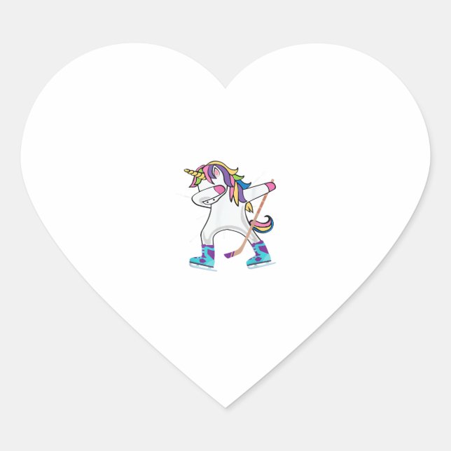 Pegatina En Forma De Corazón Dabbing Unicornio Con Un Palo De Hockey Deporte Un (Anverso)