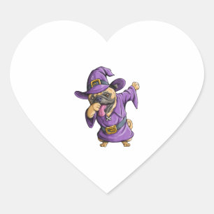 Pegatina En Forma De Corazón Dabbing Witch Pug Cum Halloween Pugs Funny Dab