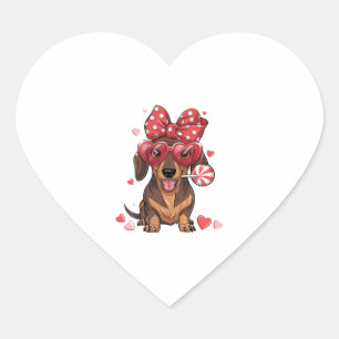 Pegatina En Forma De Corazón Dachshund Adorable Con Gafas De Corazón Y Lunares
