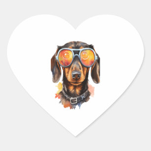 Pegatina En Forma De Corazón Dachshund con lentes de sol