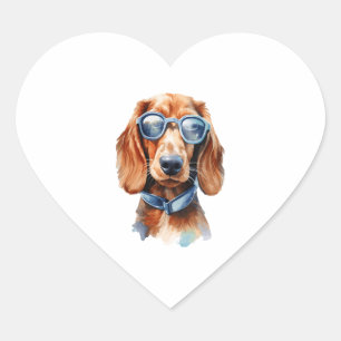 Pegatina En Forma De Corazón Dachshund con lentes de sol 5