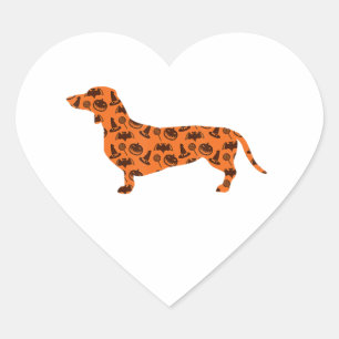 Pegatina En Forma De Corazón Dachshund Pumpkin Bruja Gracioso Halloween