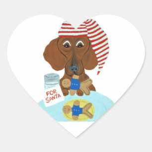 Pegatina En Forma De Corazón Dachshund que guarda las galletas de Santa