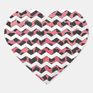 Pegatina En Forma De Corazón Dalmación rosa y negra de Chevron